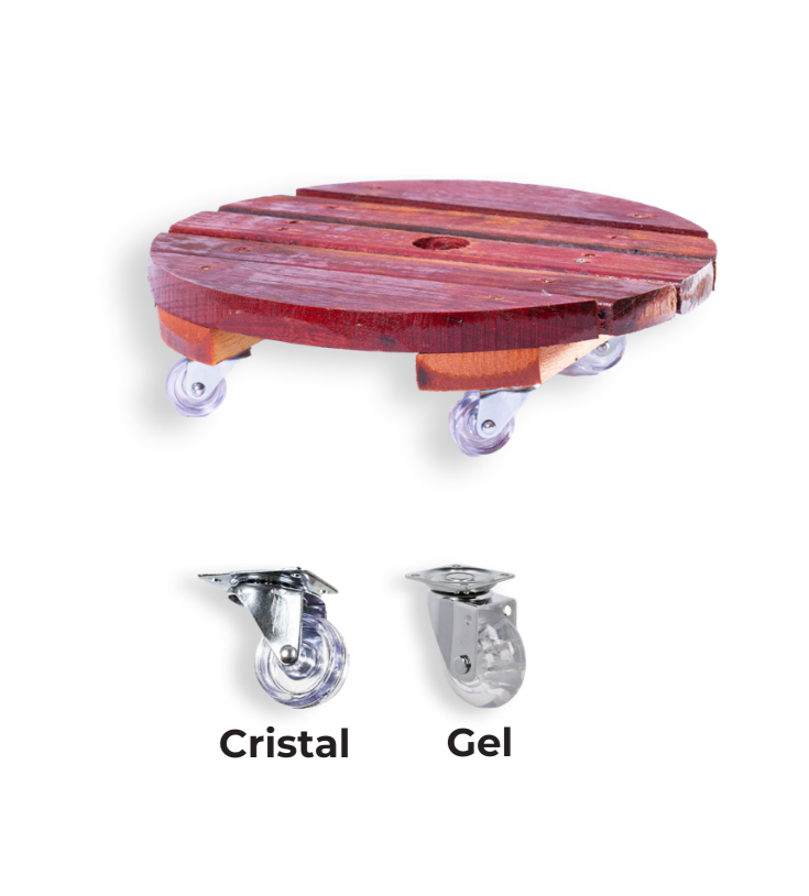 Suporte para Vasos Redondo - Rodízio Cristal e Gel — Suportes para Vasos em Madeira Mogifertil